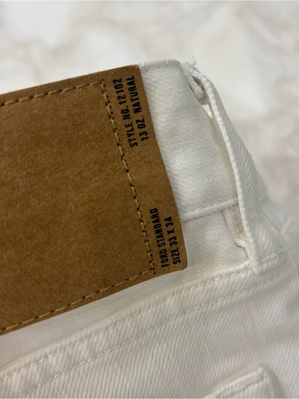 Buck Mason Men’s Ford Standard Fit Denim Jean Size 33x34 White New
